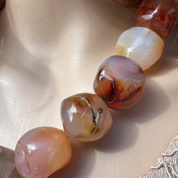 LARGE POLISHED CARNELIAN STONE STERLING SILVER NECKLACE - Picture 8 of 13